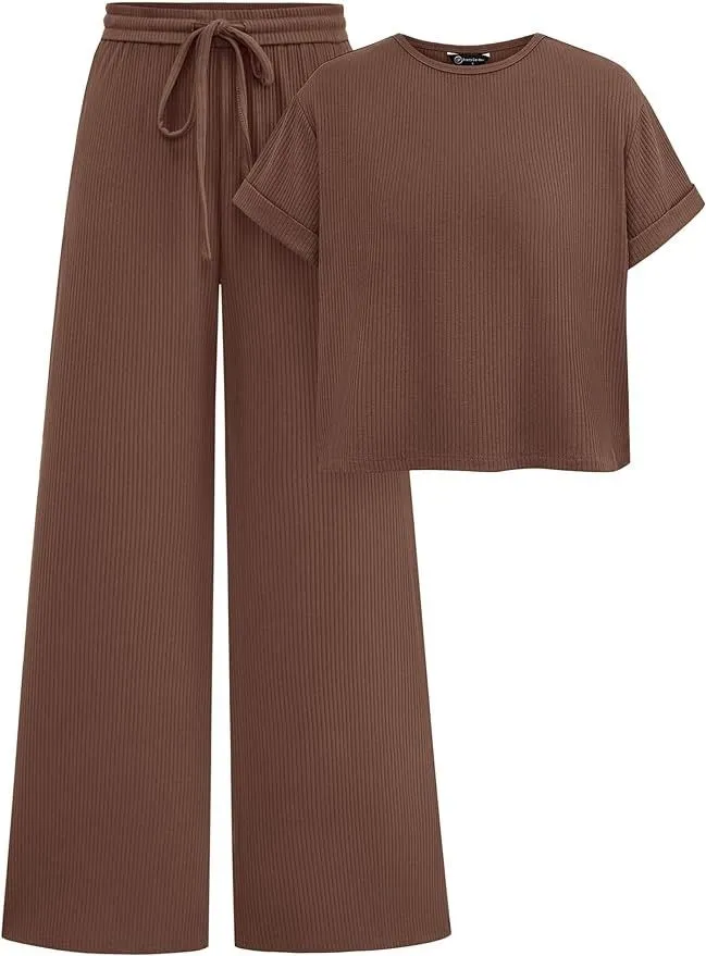 Sweetra Women's New Spring/Autumn/Winter Suitable For Outings, Commuting, Casual, Home, Office, Solid Color Plush Ribbed Fabric Open Front Decorative Waist Ruched Design Adjustable Waistband Textured Fabric 2-Piece Set