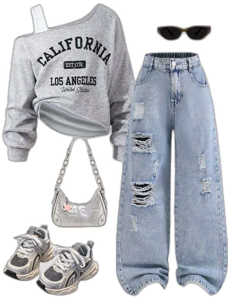 S4g Tween Girl Y2K Style Vintage Dark Wash Distressed Ripped Loose Straight Leg Jeans, Soft & Comfortable Fabric, Versatile, Denim Loose Ripped Jeans