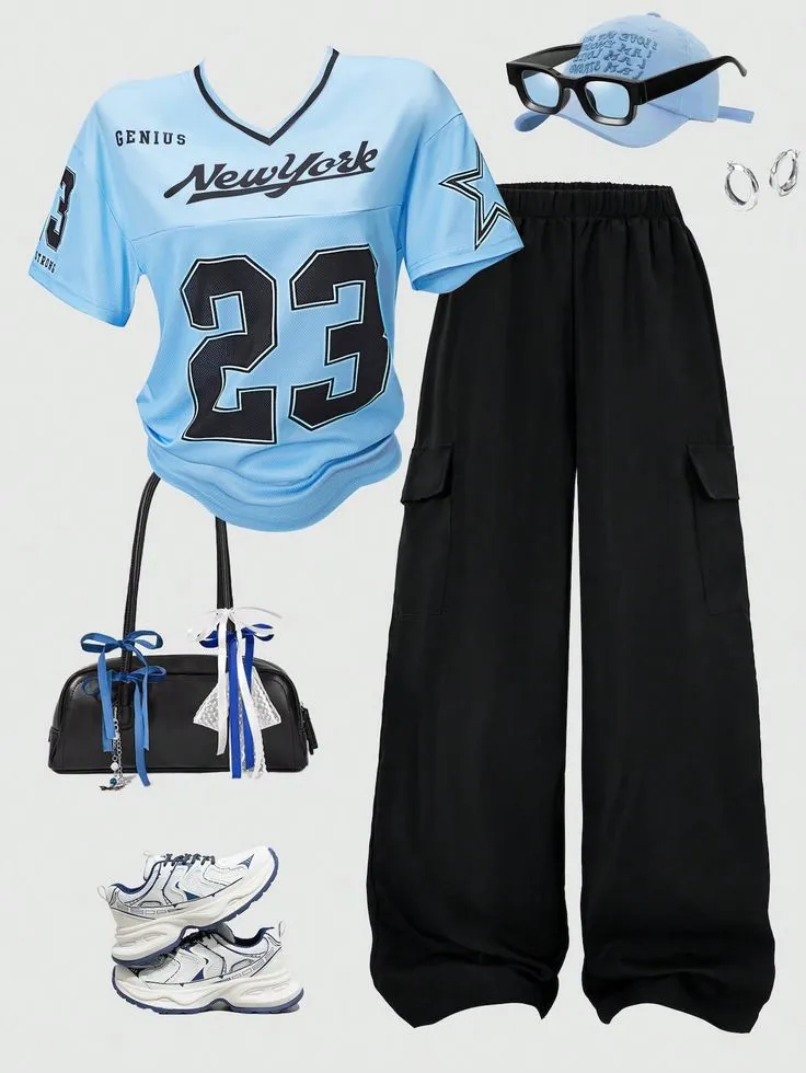 S4g ChillGRL Teen Girls Spring/Summer Fashionable Numeric Graphic V-Neck Short Sleeve Top Tee Paired With Solid Cargo Pants 2-Piece Set Summer Holiday