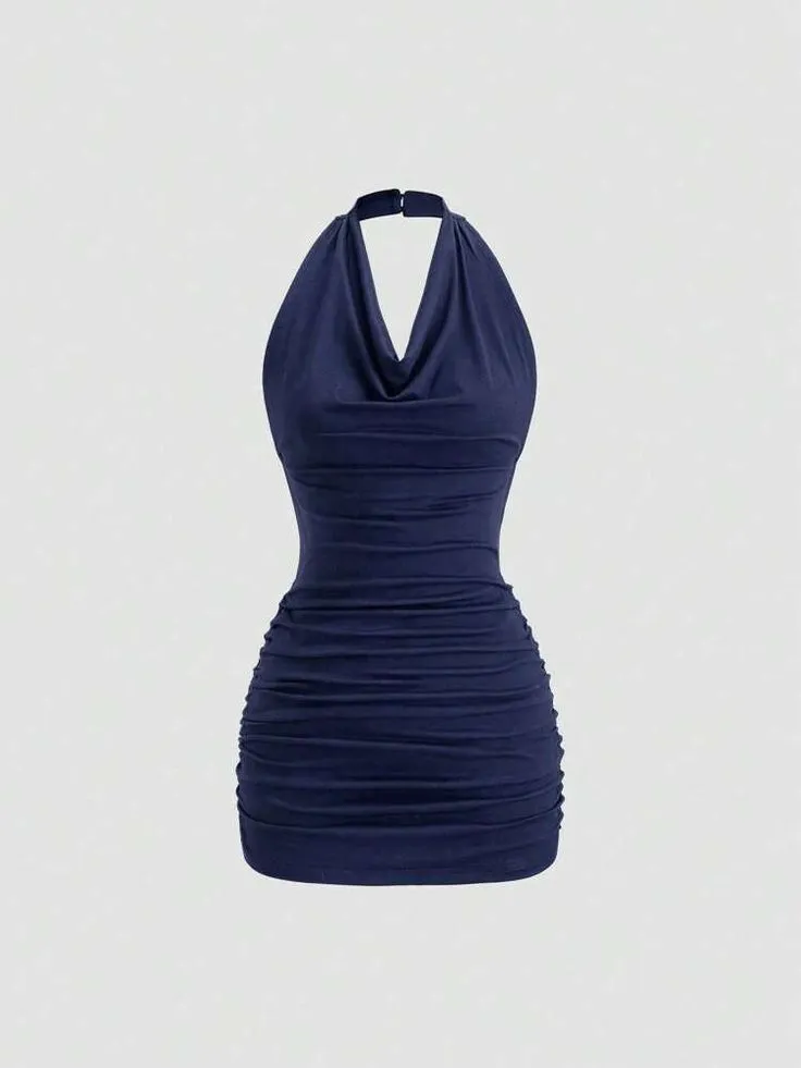 Navy blue halter style mini dress
